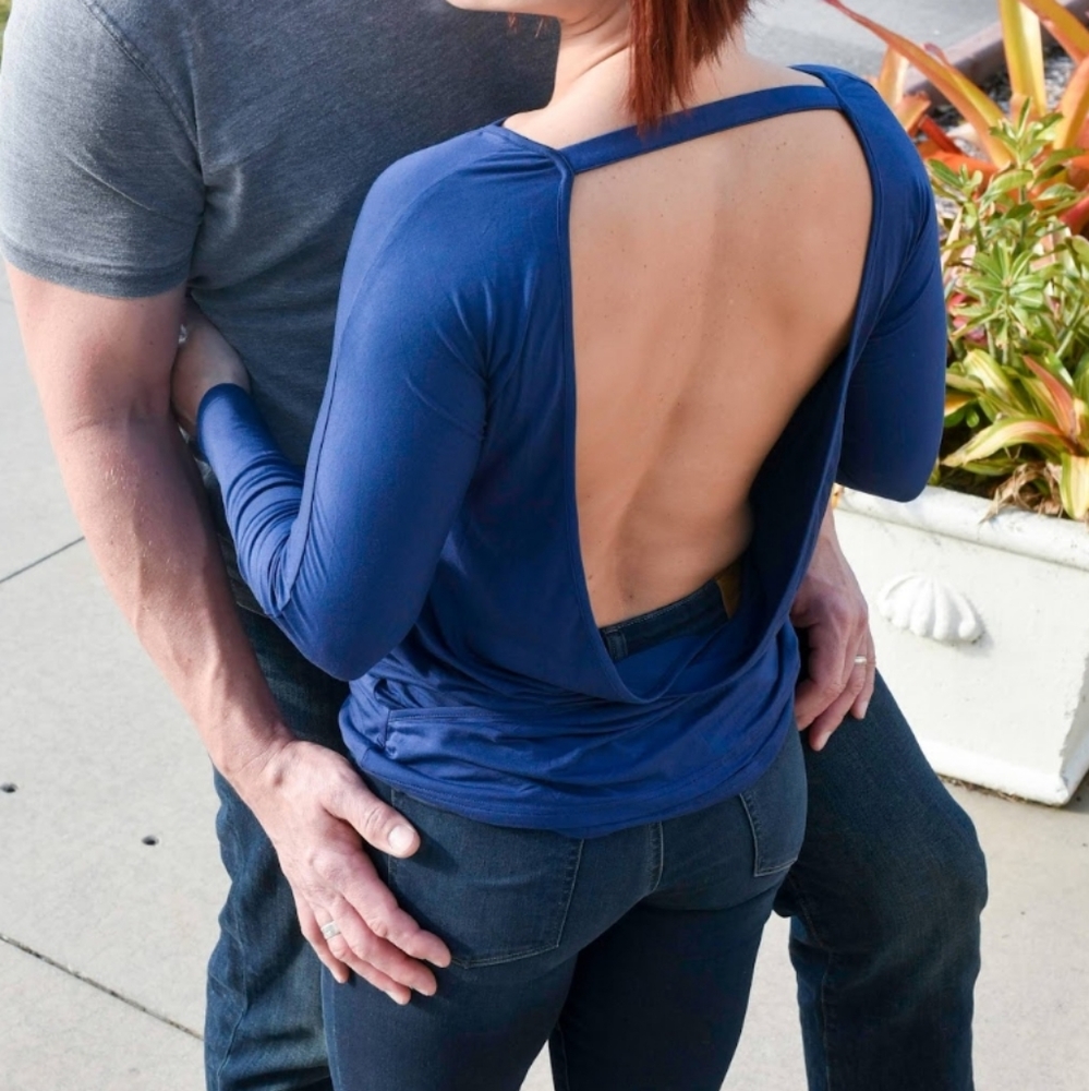 Blue Open back long sleeve shirt